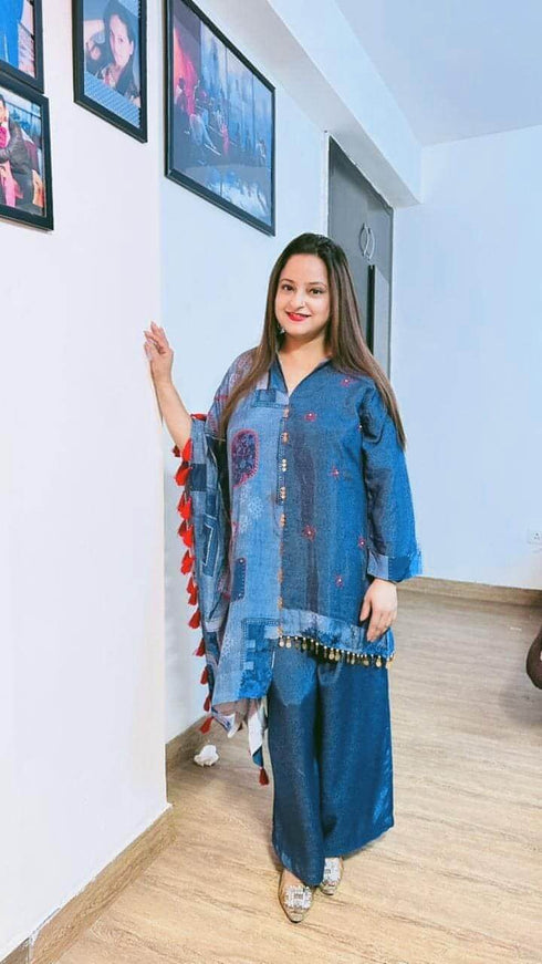 Blue Half Kaftan Coord Set